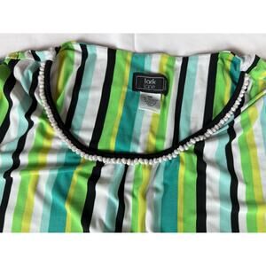 Lark Lane Woman 1X Top Striped Green Black Floral Handkerchief Hem Plus Size